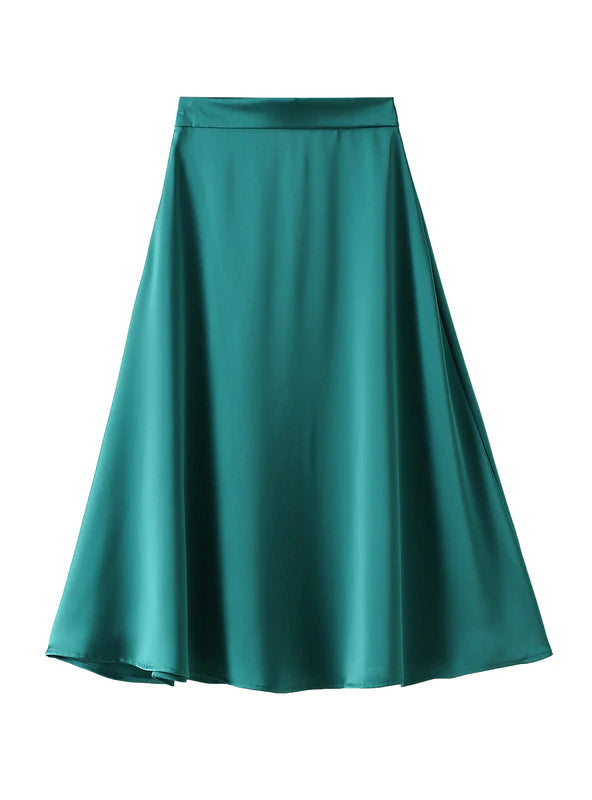 MEDIUM LENGTH SATIN SILK SKIRT silk skirt sleek