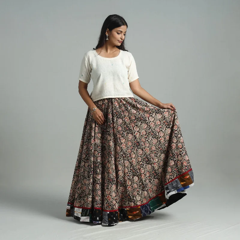 Multicolor - Hand Block Printed Cotton Long Kalamkari Skirt 16 ribbed skirt waist