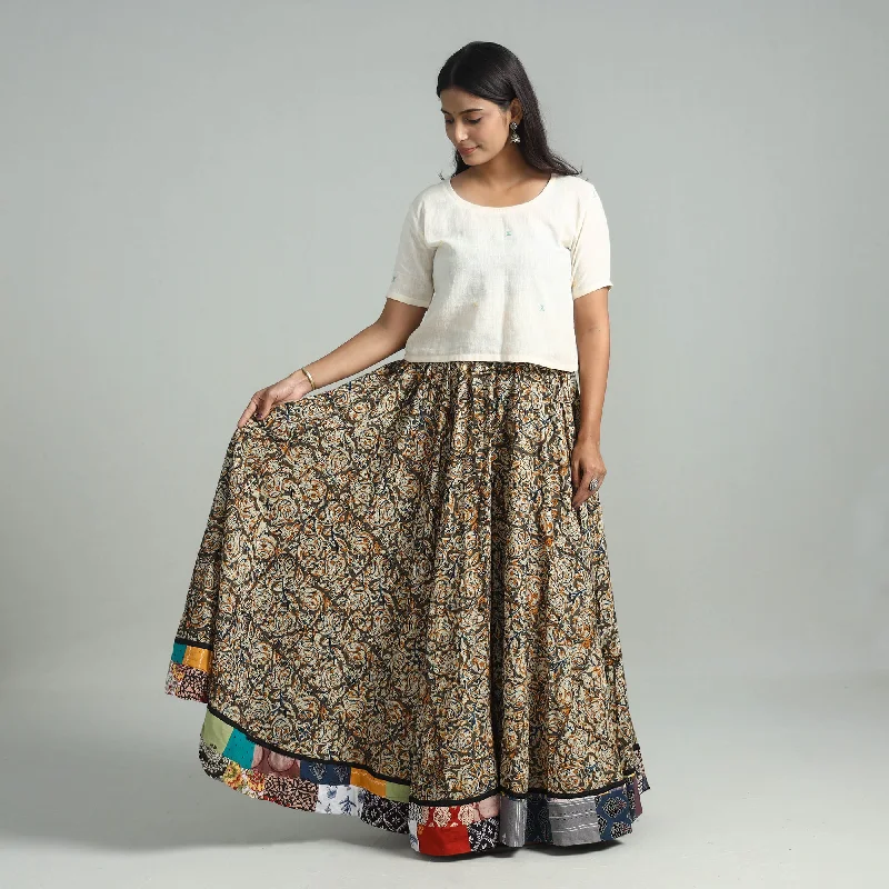 Multicolor - Hand Block Printed Cotton Long Kalamkari Skirt 17 wool skirt warm