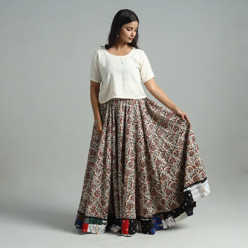 Multicolor - Hand Block Printed Cotton Long Kalamkari Skirt 09 cashmere skirt soft