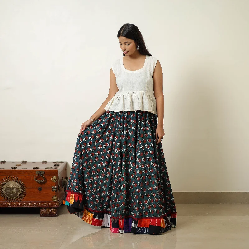 Green - Hand Block Printed Cotton Long Bagru Skirt 04 corduroy skirt cozy