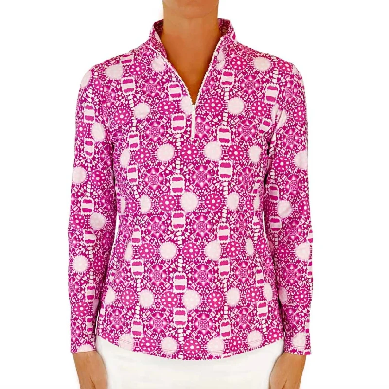 Anna Maria Pullover In Peace Love Pickleball Berry Jewel Neck Pullover