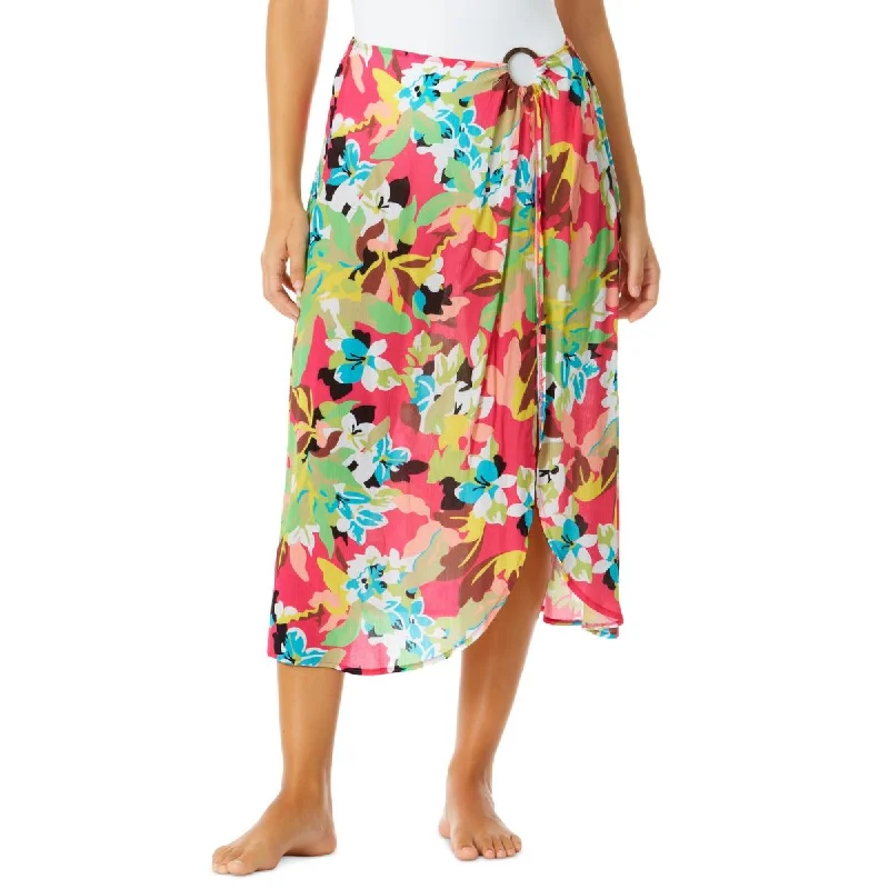 Anne Klein Womens Floral Print Sarong Cover-Up pleated skirt texture