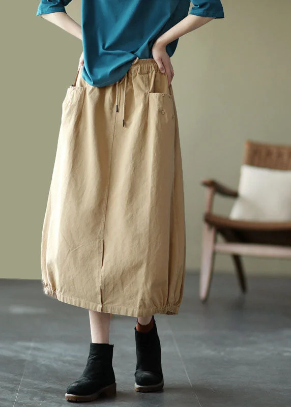 Beautiful Khaki Elastic Waist Pockets open Fall Skirts velvet skirt luxury