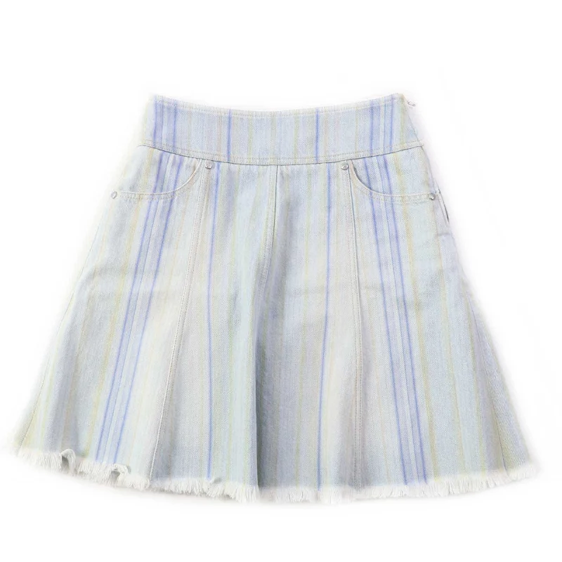 Chanel Stripe Denim Skirt Light Blue 34 wool skirt sturdy