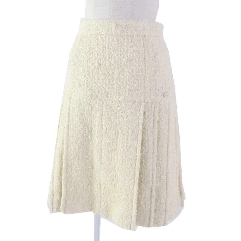 Chanel Tweed Skirt Ivory 36 Wool Nylon Silk lace skirt romantic