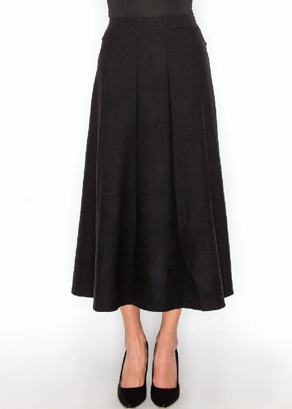 Classic A-Line Black Pleated Midi Skirt patchwork skirt art