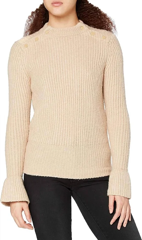 Cosy Pullover Knit Top In Natural Crew Neck Wool