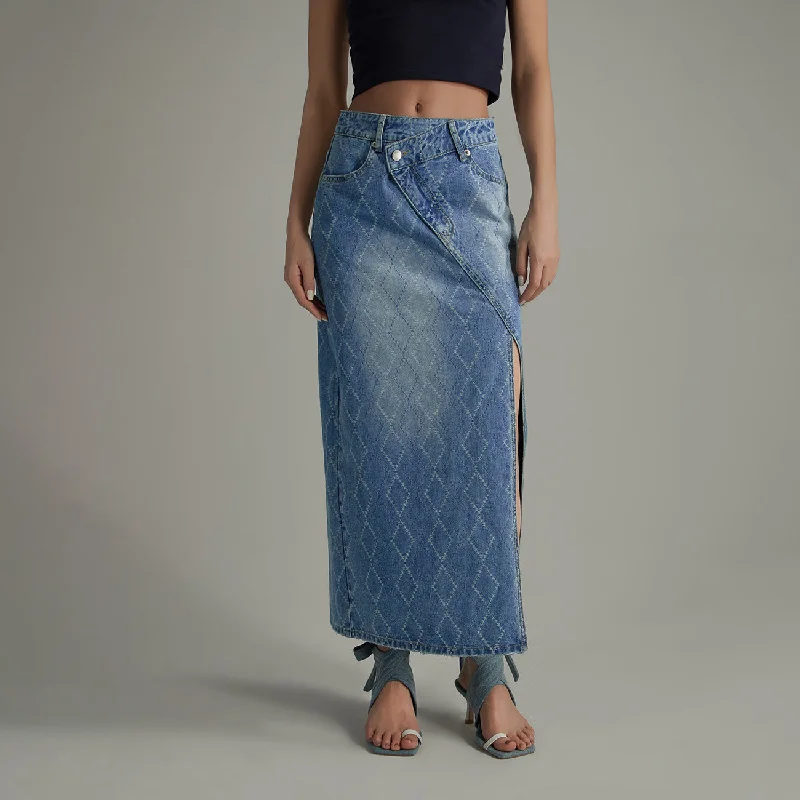 Argyle Denim Long Skirt floral skirt print