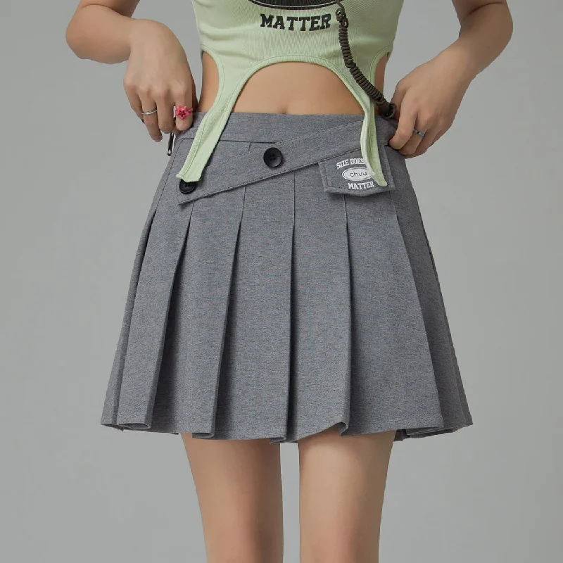 Button Pleated Skirt leather skirt durable