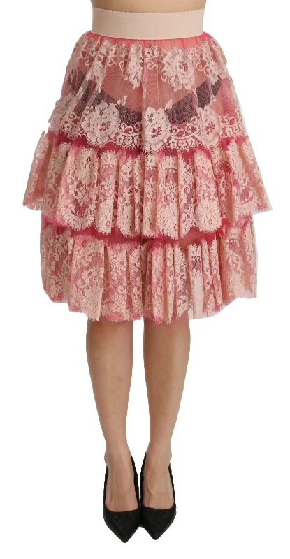 Dolce & Gabbana Elegant Pink Lace High-Waist Skirt corduroy skirt durable