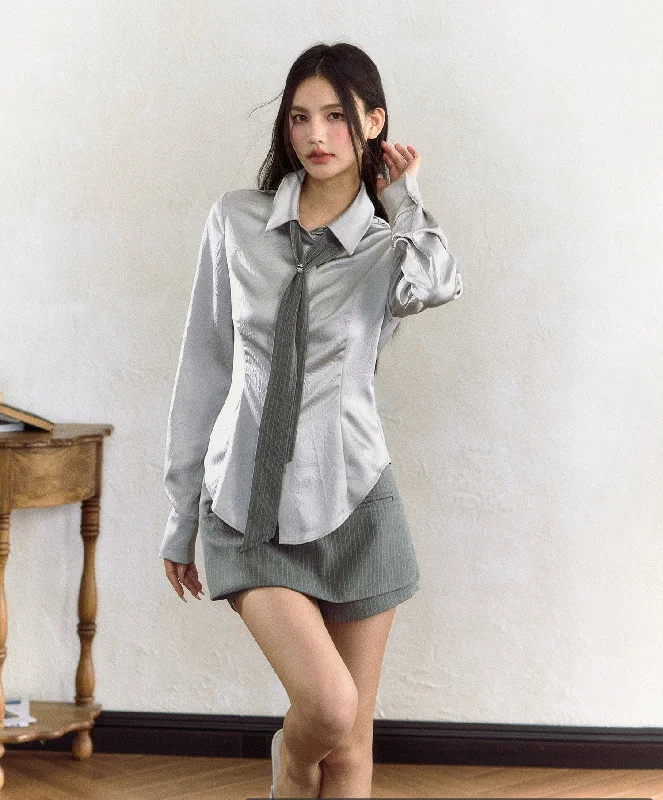 Grey Striped Suit Skort breathable skirt fabric