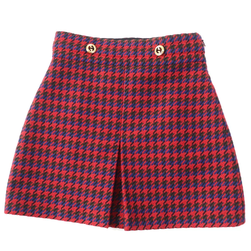 GUCCI Wool Nylon Houndstooth Skirt 40 Women high slit skirt