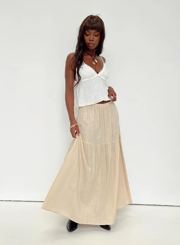 Hold Me Close Maxi Skirt Beige leather skirt sleek