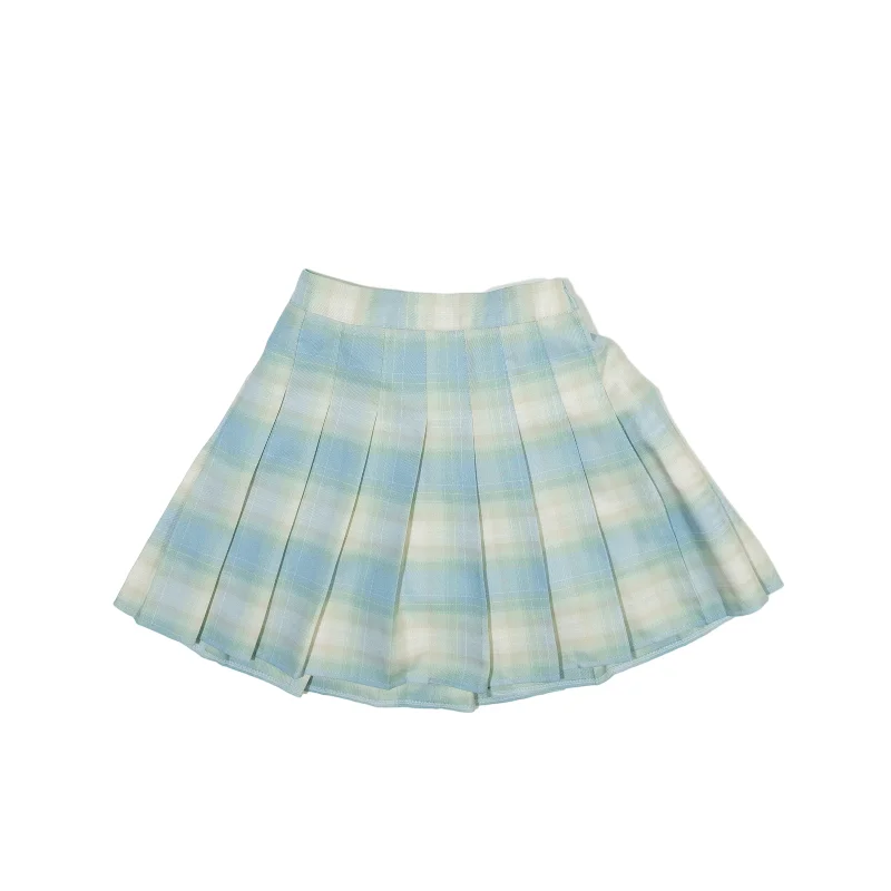 JOEWENKO Y2K Short Pleated Skirt Blue Check Womens XXS button skirt front