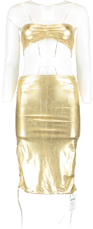 Kasela Studio Metallic Gold Ruched Skirt & Boob Tube UK S cashmere skirt rich