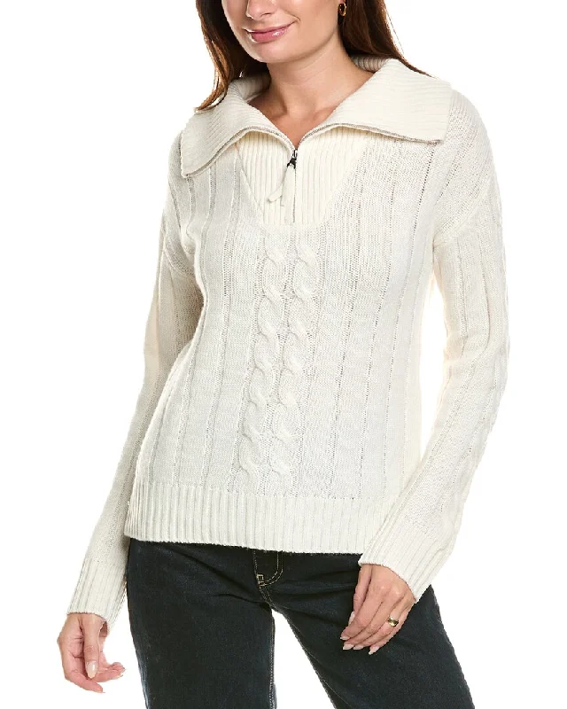 Kier+J Wool & Cashmere-Blend Pullover Shirred Sleeve Feminine