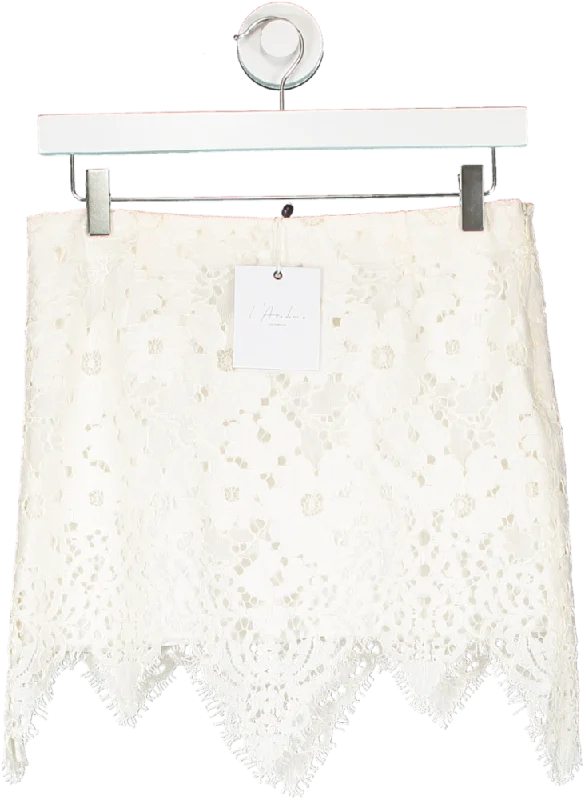 l academie Cream Aria Mini Skirt UK XS silk skirt smooth