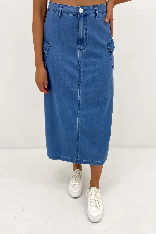 Loren Cargo Midi Skirt Mid Blue athletic skirt fit