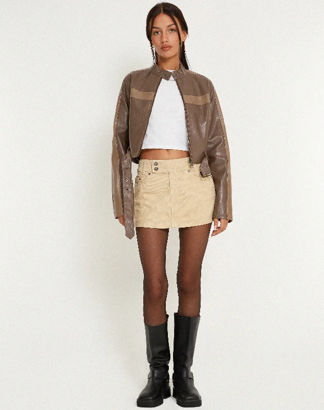 Low Rise Mini Skirt in Cord Light Tan linen skirt breathable