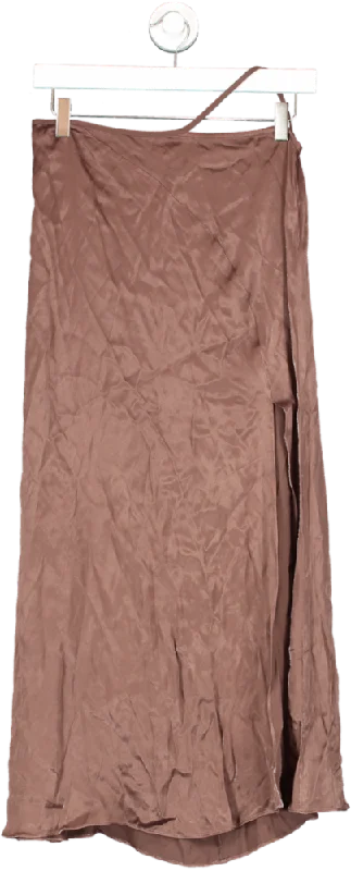 LPA Brown Side Split Maxi Skirt UK XS wool skirt breathable