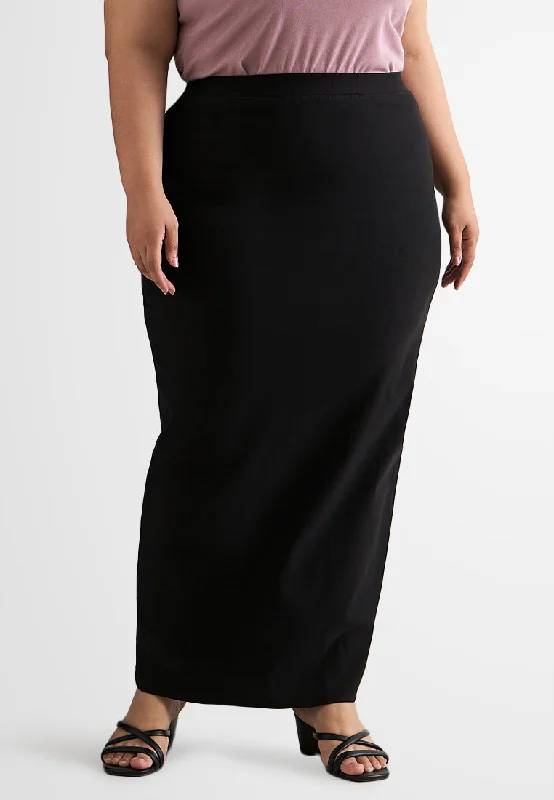 Shayla FLEXI Formal Long Pencil Skirt - Black silk skirt lustrous