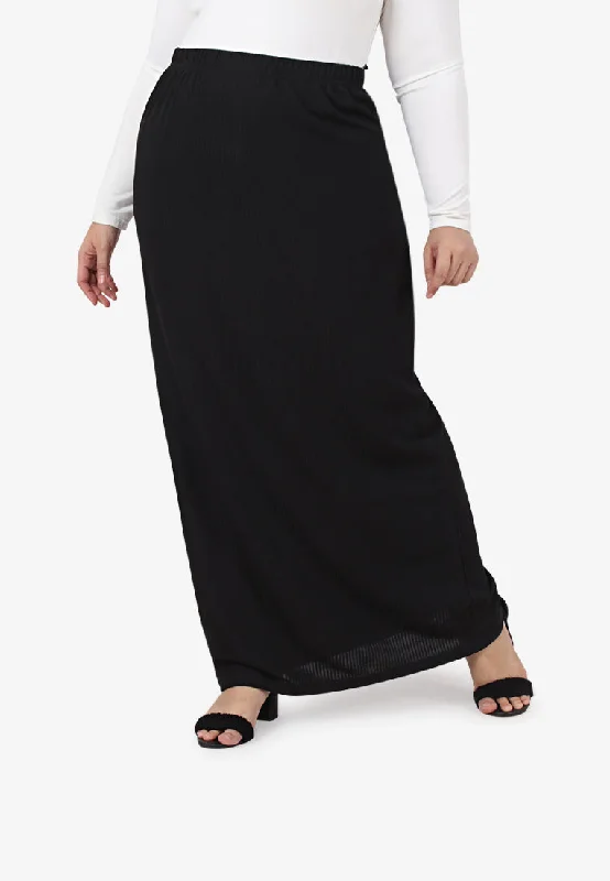 Rosha Ribbed Long Straight Cut Skirt - Black chiffon skirt airy