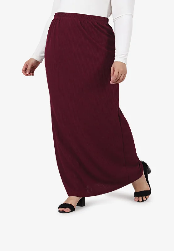 Rosha Ribbed Long Straight Cut Skirt - Burgundy pencil skirt chic