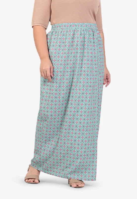 Badiyah Raya Pastel Motif Printed Skirt - Pastel Green velvet skirt luxurious