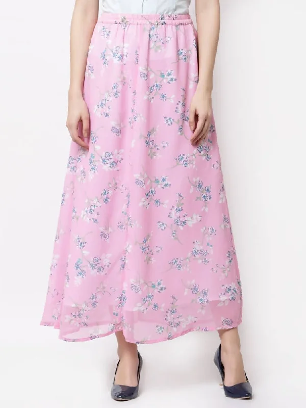 Myshka Pink Color Georgette Printed Skirt corduroy skirt durable