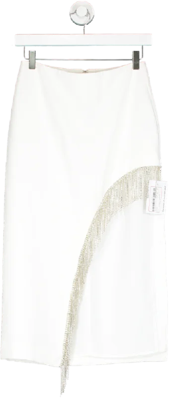 NBD White Robb Diamante Trim Midi Skirt UK S asymmetrical skirt cut