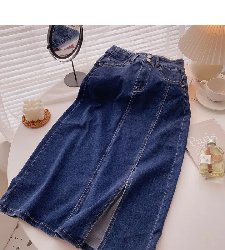 New Korean style fashionable temperament retro A-line skirt  5715 denim skirt trendy