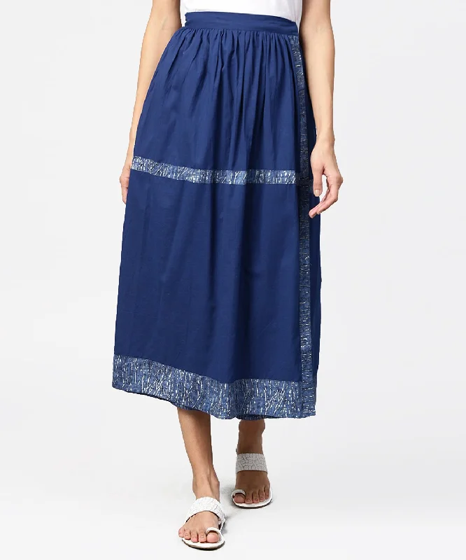 NOZ2TOZ Blue Midi Length Cotton Flared Skirt elastic waist skirt