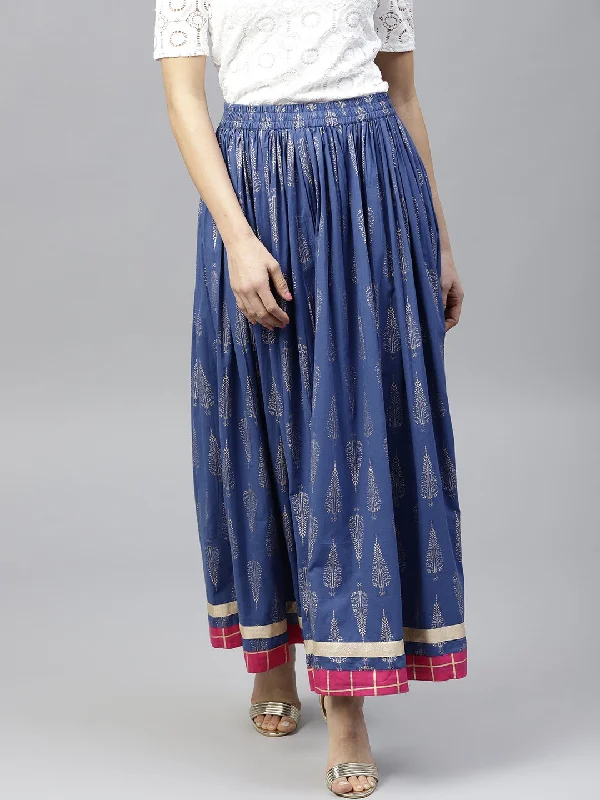 NOZ2TOZ Royal Blue Printed Flared Skirt velvet skirt plush