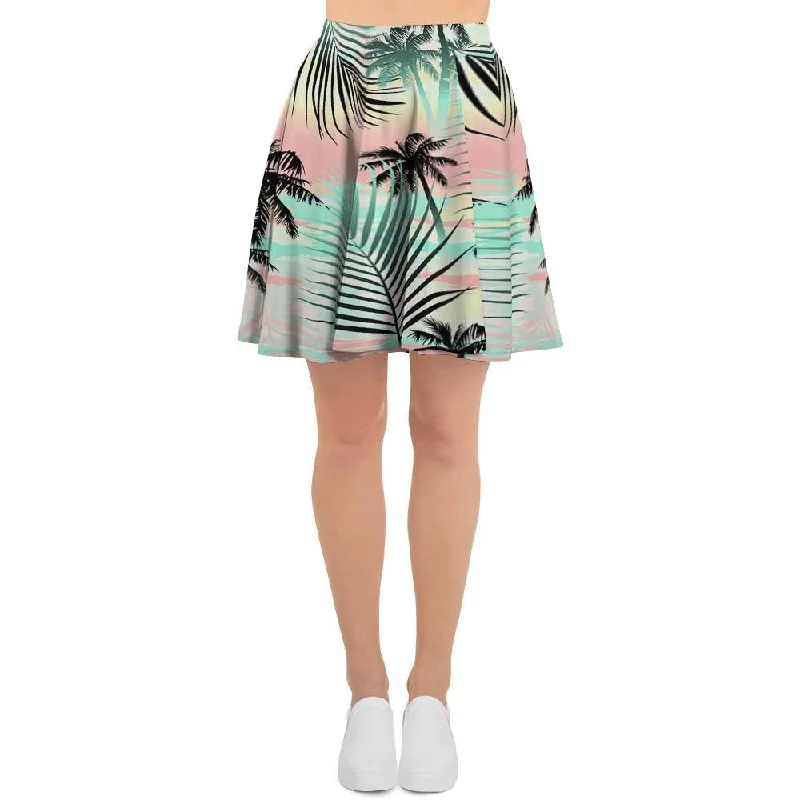 Pastel Palm Tree Hawaiian Print Women's Skirt linen skirt natural