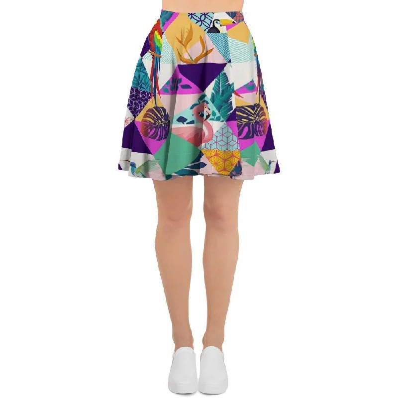 Patchwork Tropical Bird Print Women's Skirt linen skirt airy