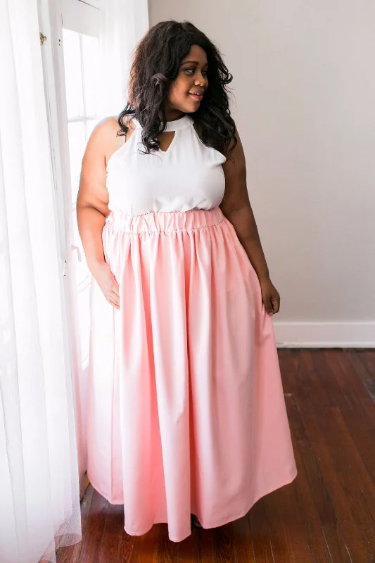 Twirl Maxi Skirt with Pockets - Pink relaxed fit skirt