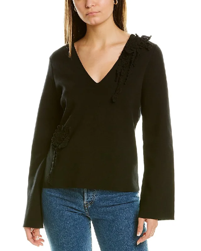 Rebecca Taylor Slim V-Neck Pullover Peter Pan Collar