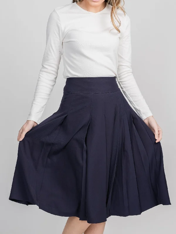 STITCHED DOWN PLEATED SKIRT(SHORT)-NAVY cashmere skirt fine