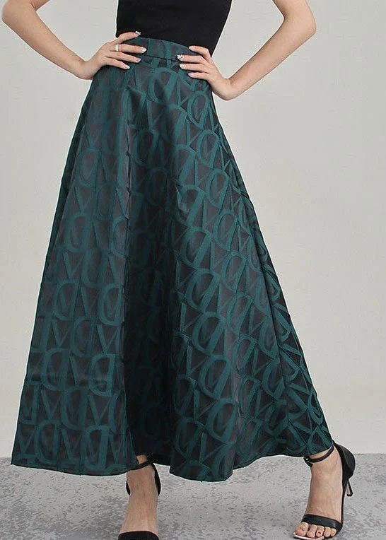 Style Tea Green Asymmetrical Print Skirt Spring wool skirt warm