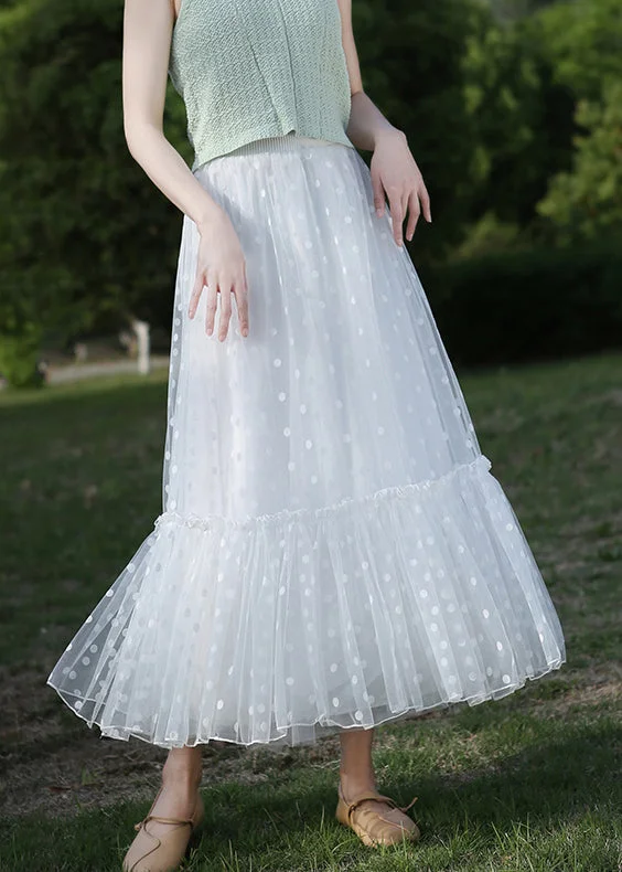 White Solid Dot Tulle Summer Skirts High Waist wool skirt thick